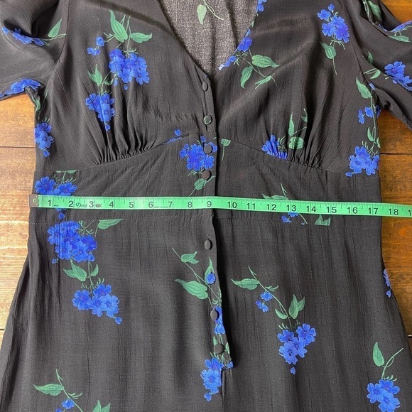 Nobody's Child Button Front Tea Jumpsuit Black Blue Floral Viscose Women's US 12 - Picture 12 of 14